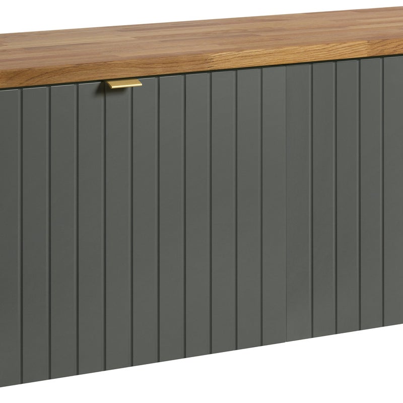 Szafka łazienkowa HARMO 121 cm zielona lakierowana blat dębowy frezowany front