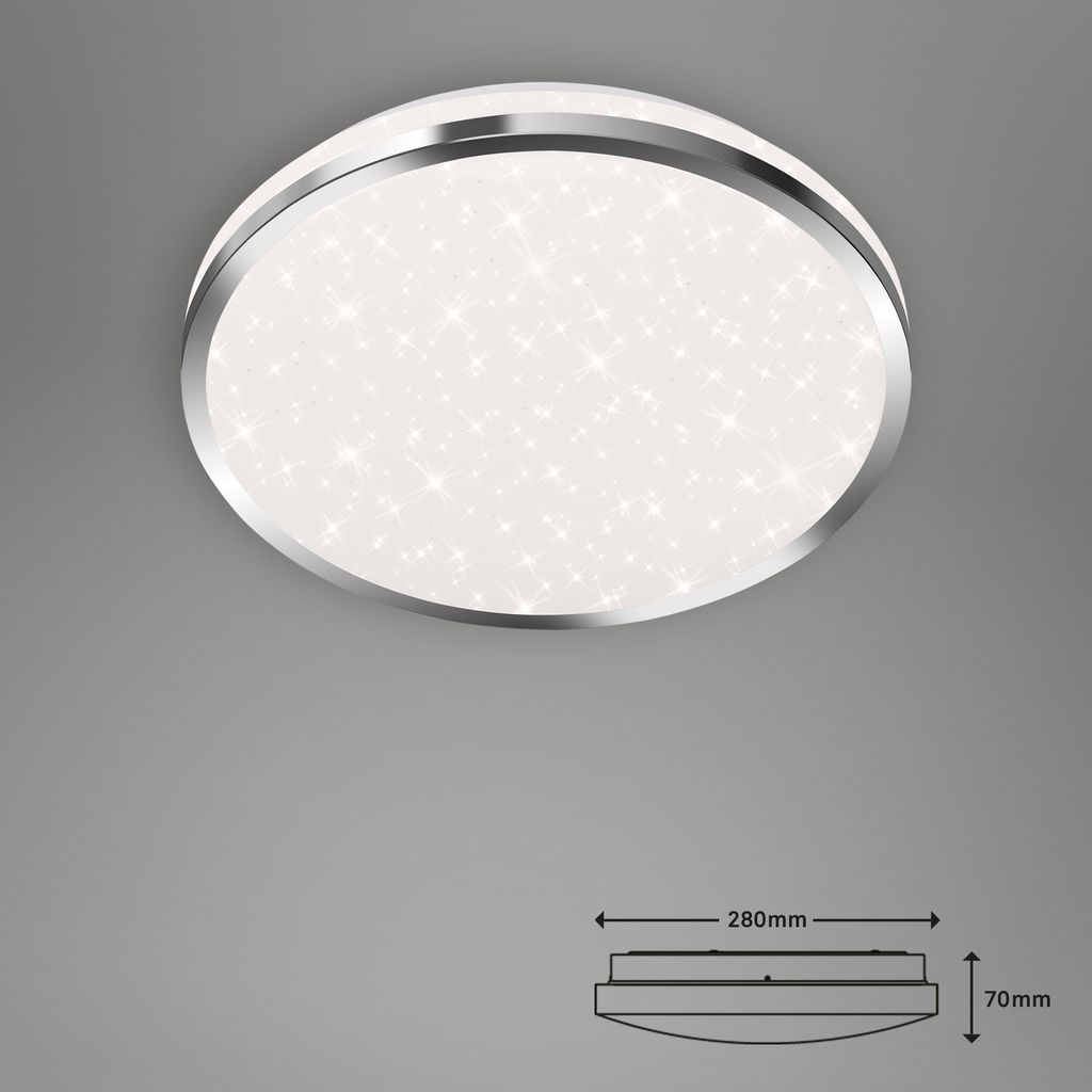 Plafonnier LED - salle de bain avec décor étoilé - IP44 - Ø280x70mm - 4.000K - 12W - 1.200lm - chromé - Briloner - 5