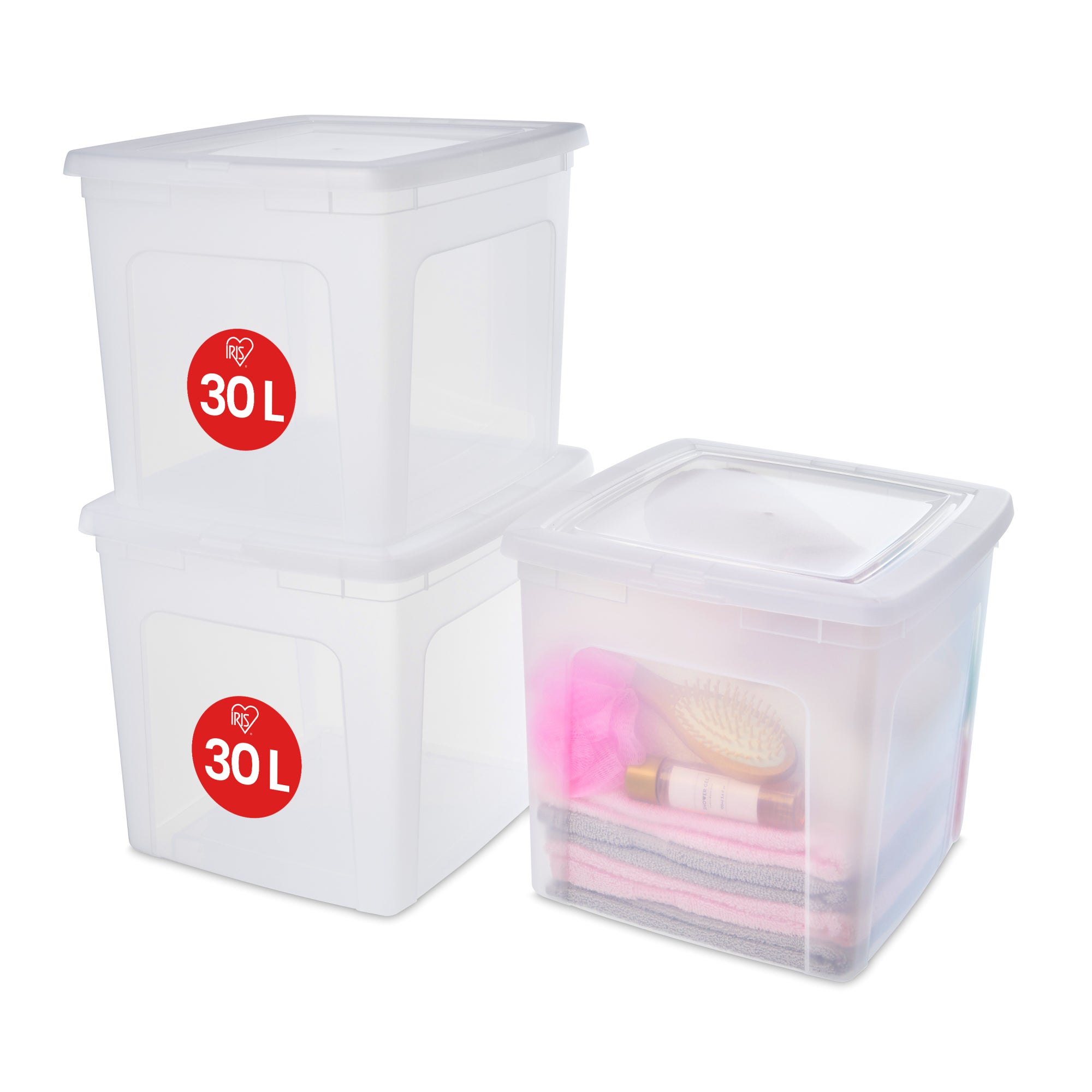 Lot de 3 Boites de Rangement avec Couvercle - 10 L - Caisses empilables en plastique transparent