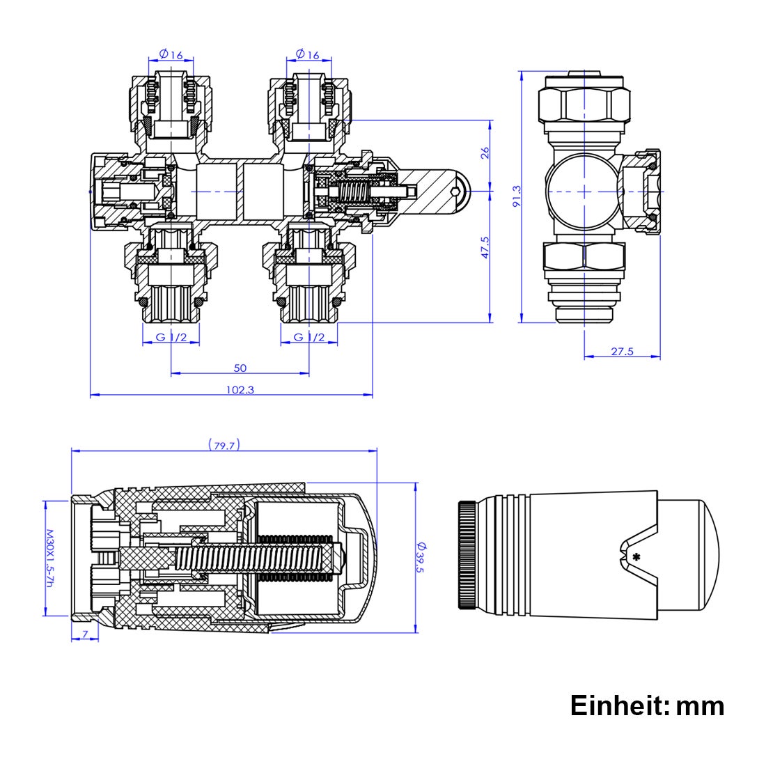 Robinet de Radiateur EMKE Robinet Thermostatique pour Radiateur avec Contrôleur de Température (Anthracite) - 9