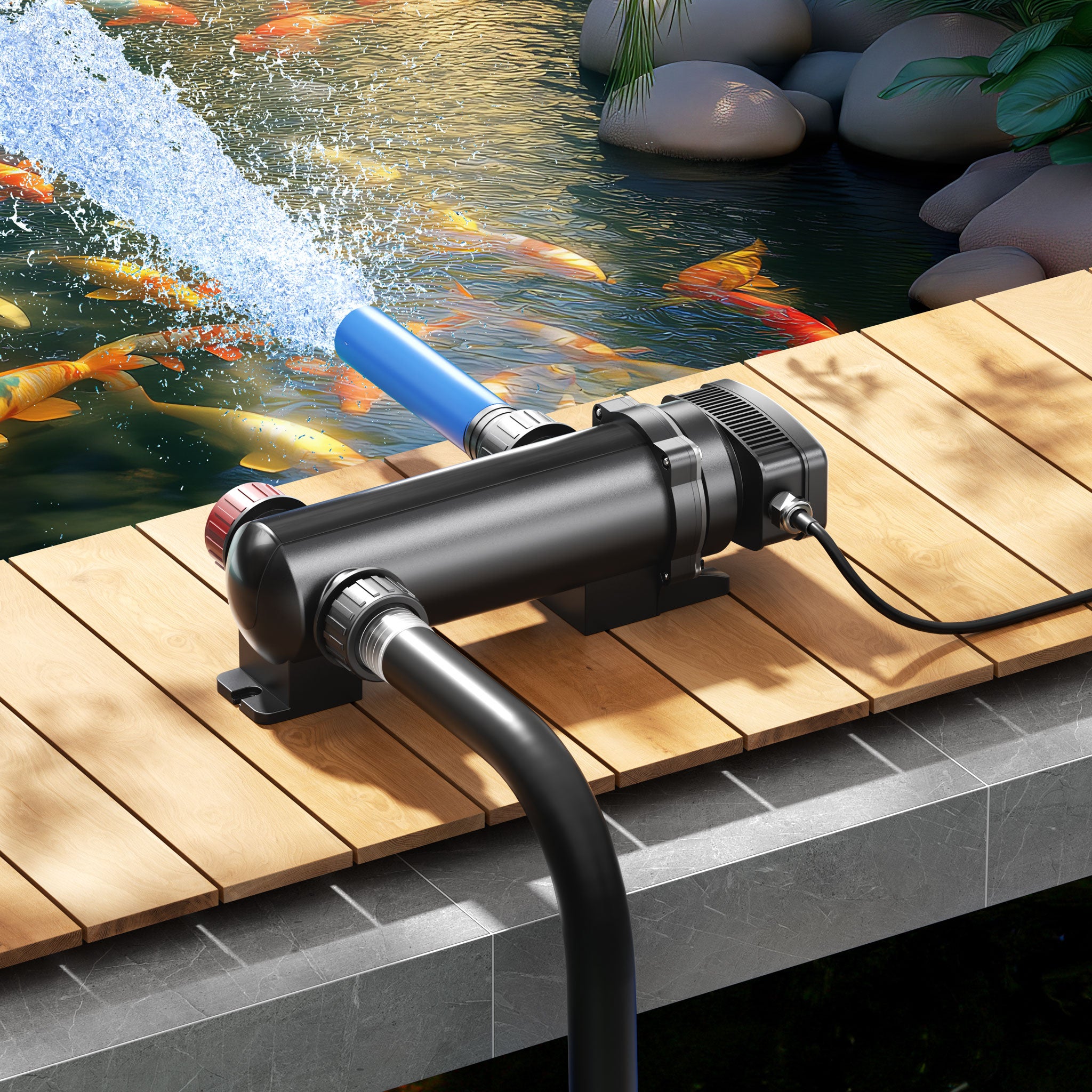 CUV-318 Stérilisateur Clarificateur de bassins ou d’étang - débit max. 3000 l/h - avec Lampe rayons UV-C 18 W + Miroir inox - pour Poissons… SunSun... - 2