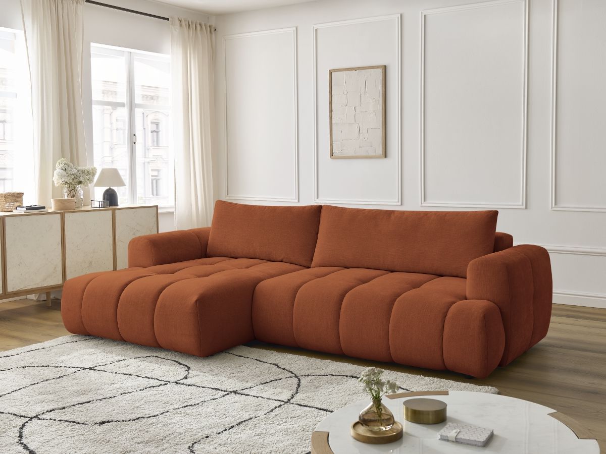Canapé d'angle convertible FUJI tissu lisse BOBOCHIC 3 places Orange ...