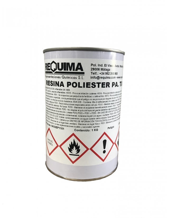 Resina de poliéster de 1kg, gran transparencia e incoloro.