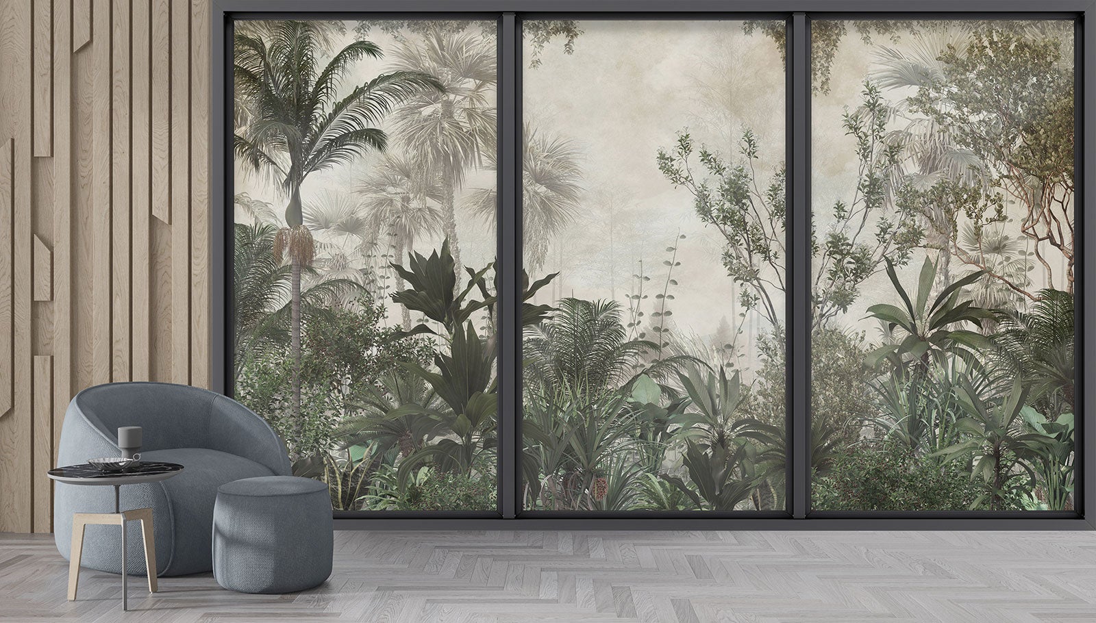 Papier peint panoramique Trompe l'oeil baie vitrée - Jungle - Largeur 260 cm x Hauteur 156 cm - 4