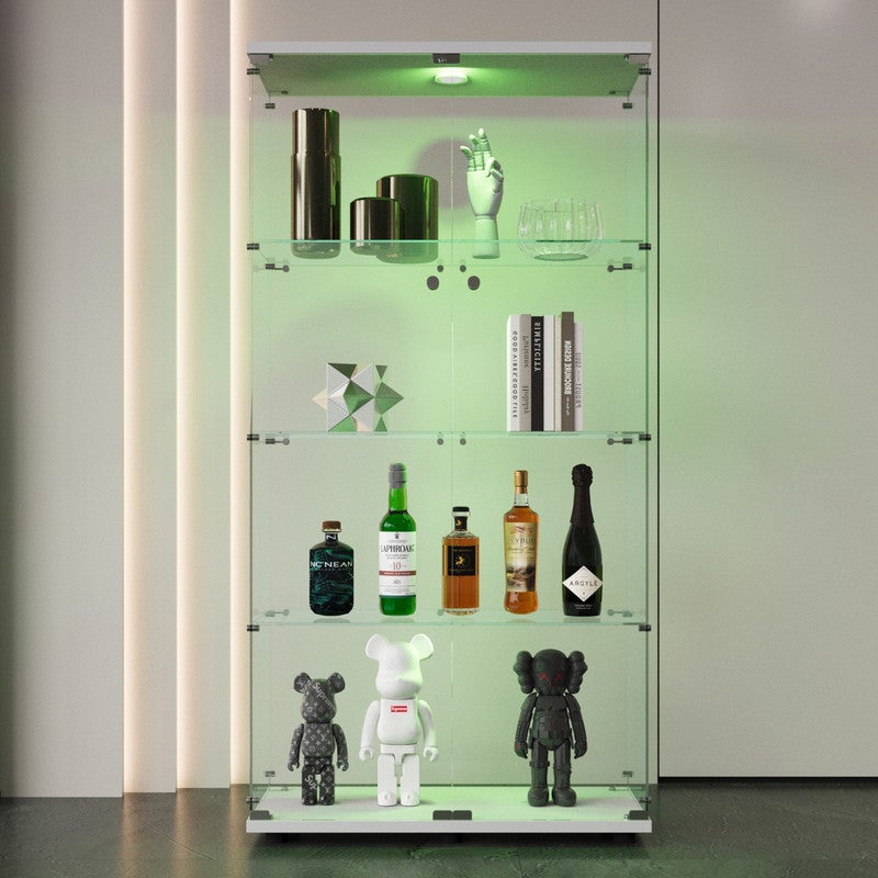 Vitrine en Verre, vitrine pour collection, Transparent LED Vitrine sur pied vitrines trempé moderne en verre 4 Couches avec 2 Porte, 80.5x36.5x164 - 4