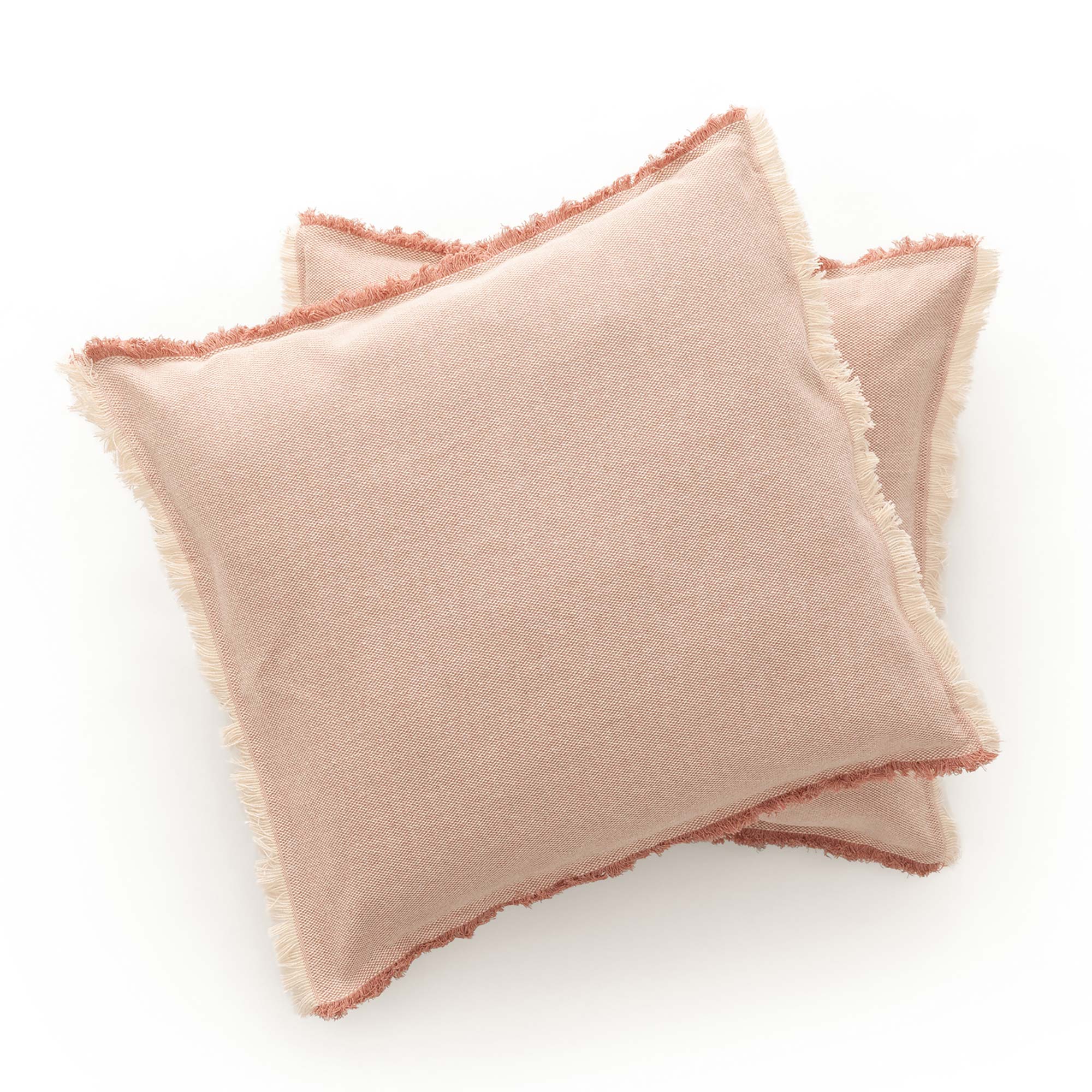 Pack 2 fundas cojín flecos tibu 50x50 cm - fundas decorativas lisas con flecos en algodón combinado malva