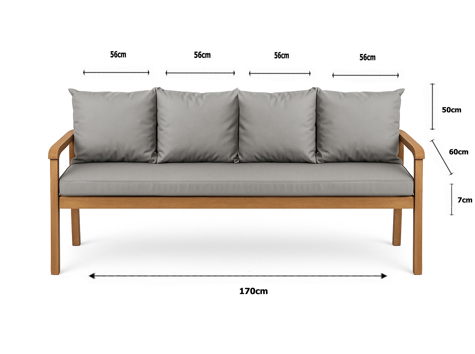 Poduszka ogrodowa na ławkę 170x60x50cm poduszka na meble ogrodowe jasna szara, poduszka na balkon taras, poducha ogrodowa na huśtawkę