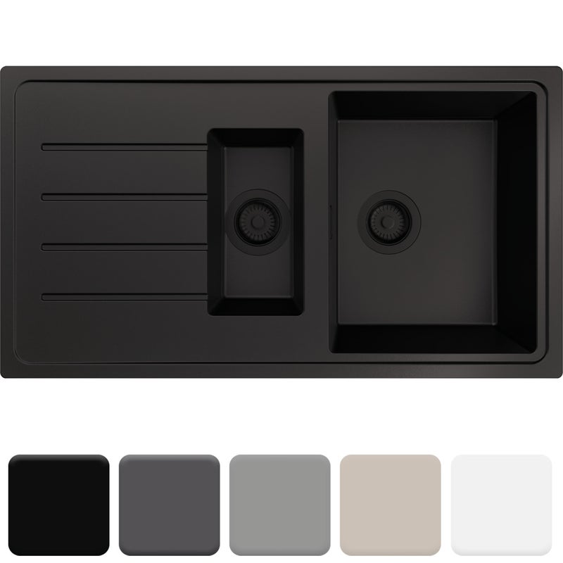 Zlewozmywak 90x50cm, do szafki od 60cm + Syfon - Ametyst Cały Czarny STONESTYLE