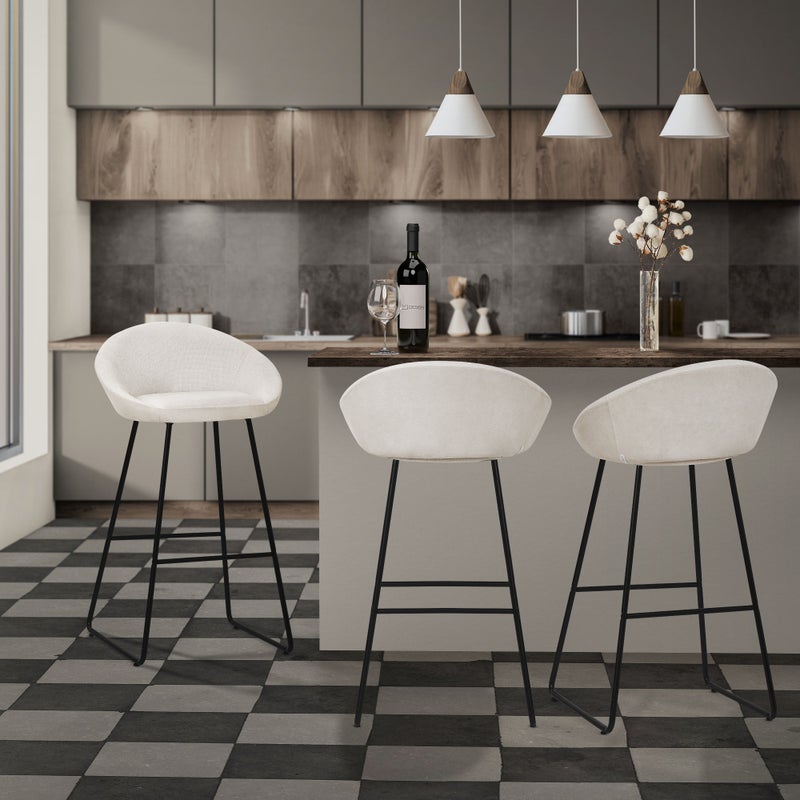 ML-Design zestaw 2 hokerów barowych beżowy 75cm tapicerowanych wygodne ergonomiczne krzesła z oparciem i podnóżkiem metalowa konstrukcja