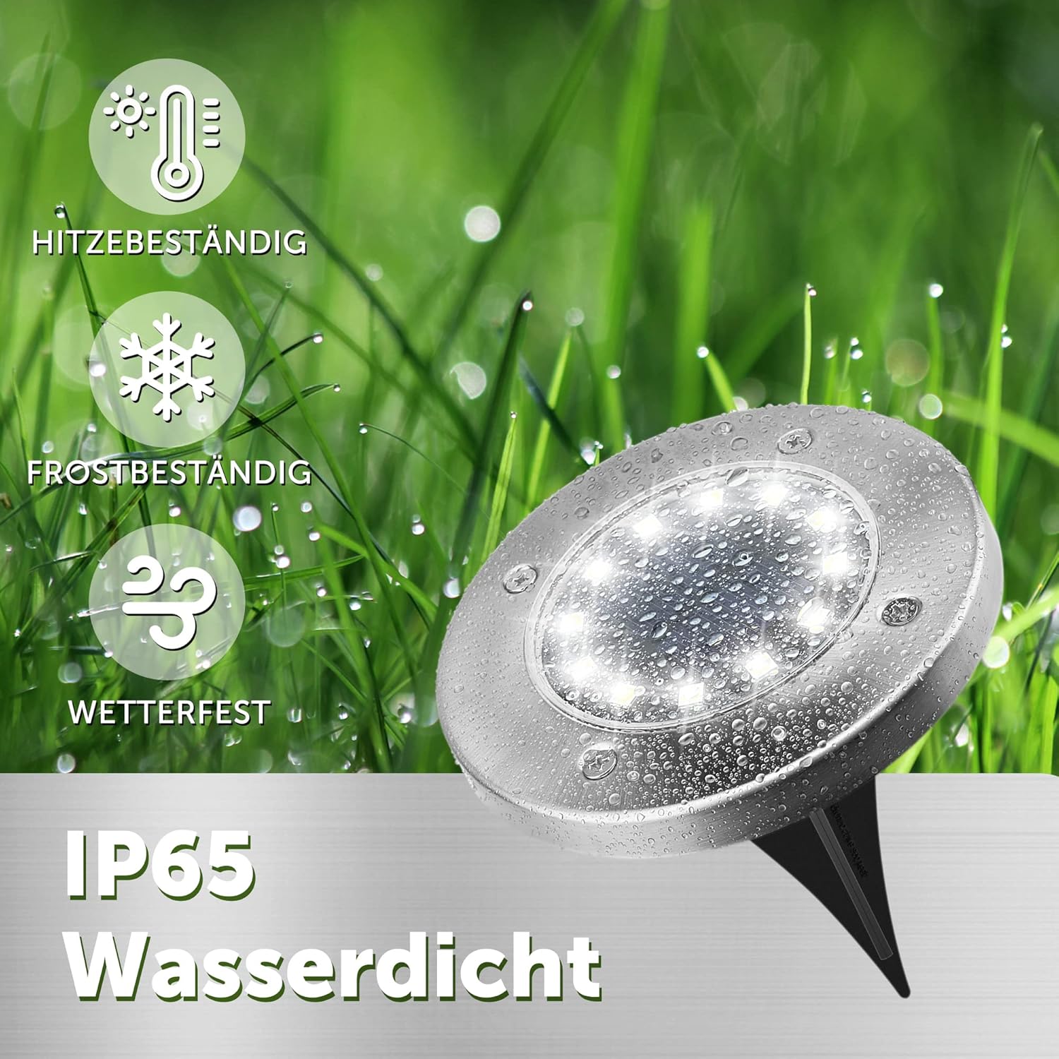 Lot de 8 lampes solaires de sol pour jardin, 12 LED, blanc, en acier inoxydable, étanche, pour extérieur, jardin, terrasse,pelouse, cour, allée - 4