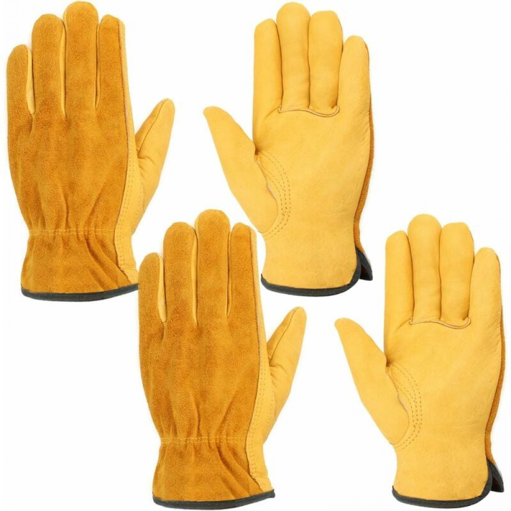 Rękawice robocze skórzane, 2 podwójne, wodoodporne, rozmiar L, do prac budowlanych, ogrodniczych, napraw samochodowych, unisex
