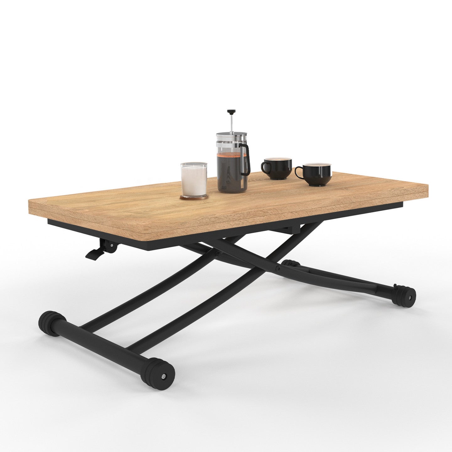 Table basse 2 en 1 relevable en table à manger rectangulaire URBANA 100 cm bois et noir design industriel - 2