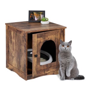 Meuble Cache-litière Pour Chat Relaxdays - Dimensions 57x50x60cm, Blanc/gris - Avec Tiroir Amovible, Coussin Et Griffoir