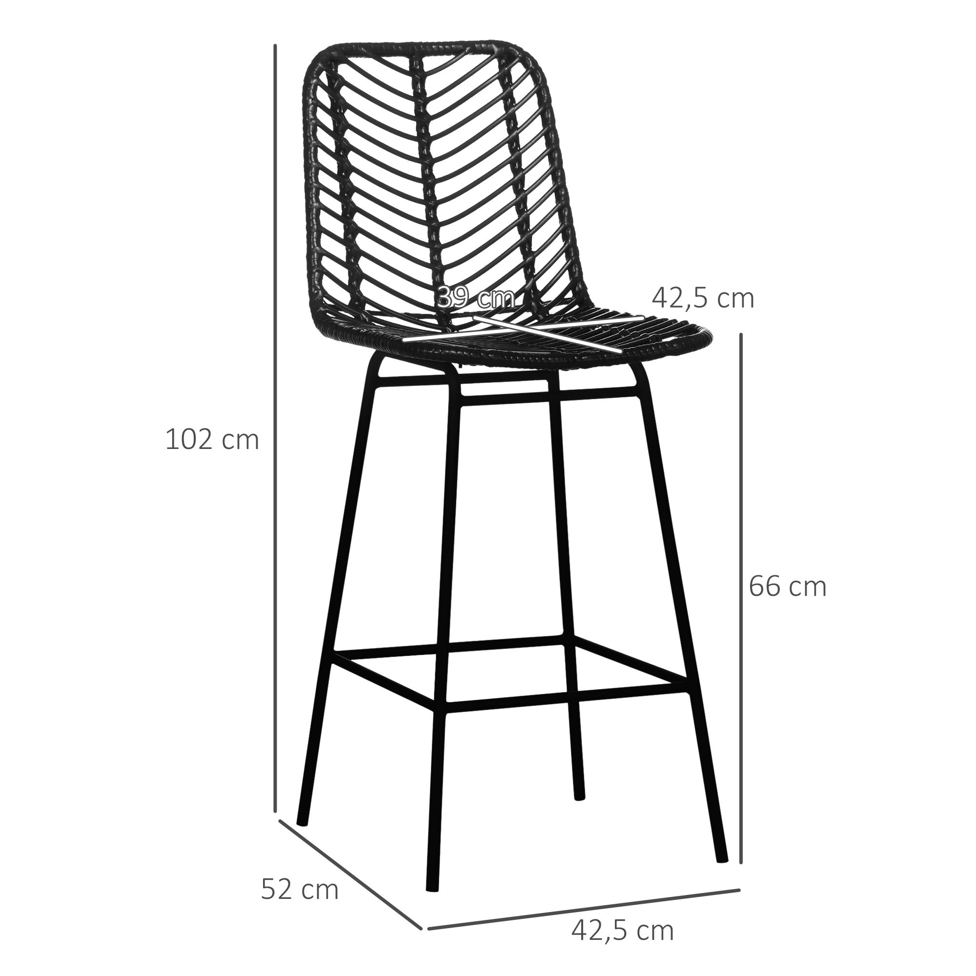 Tabouret de bar rotin lot de 2 HOMCOM - 3