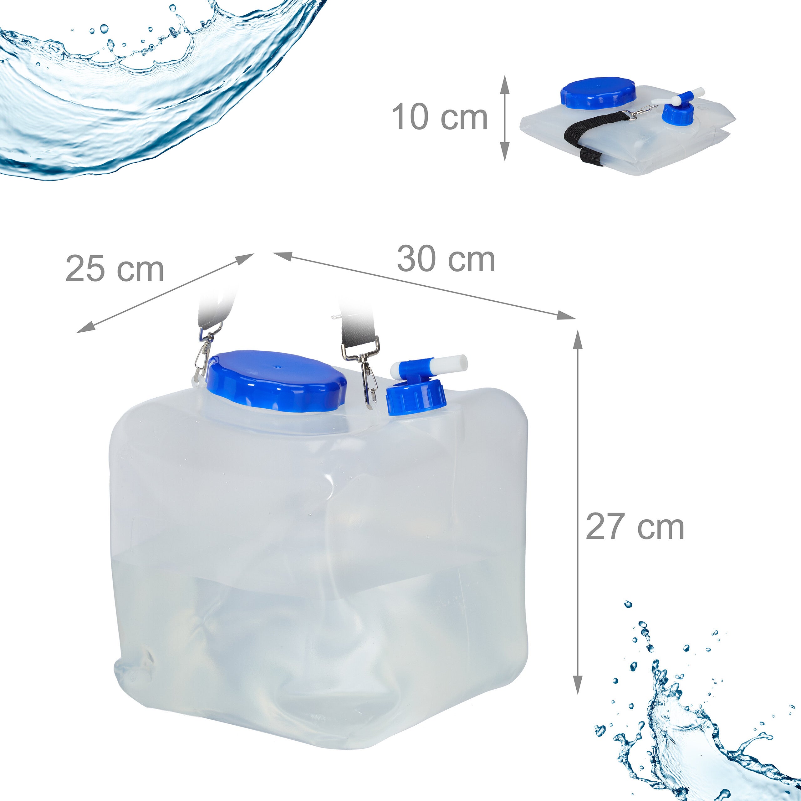 Conjunto de 2 bidões dobráveis, bidão de água para campismo, torneira, tampa larga, 15 L, sem BPA, Relaxdays - 4