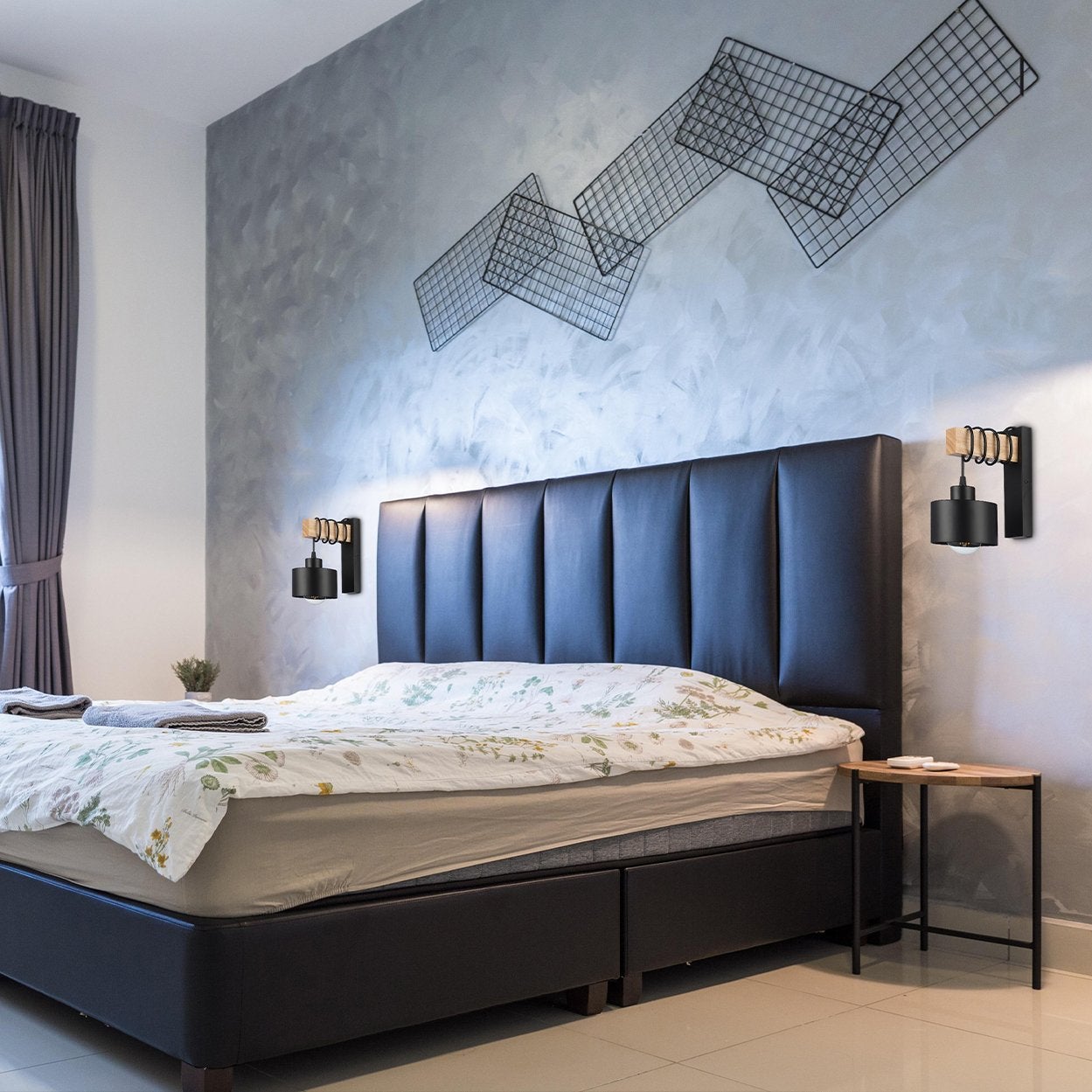 Kinkiet ścienny lampa E27 LED Elza wiszący czarny z drewnem MasterLED - 5