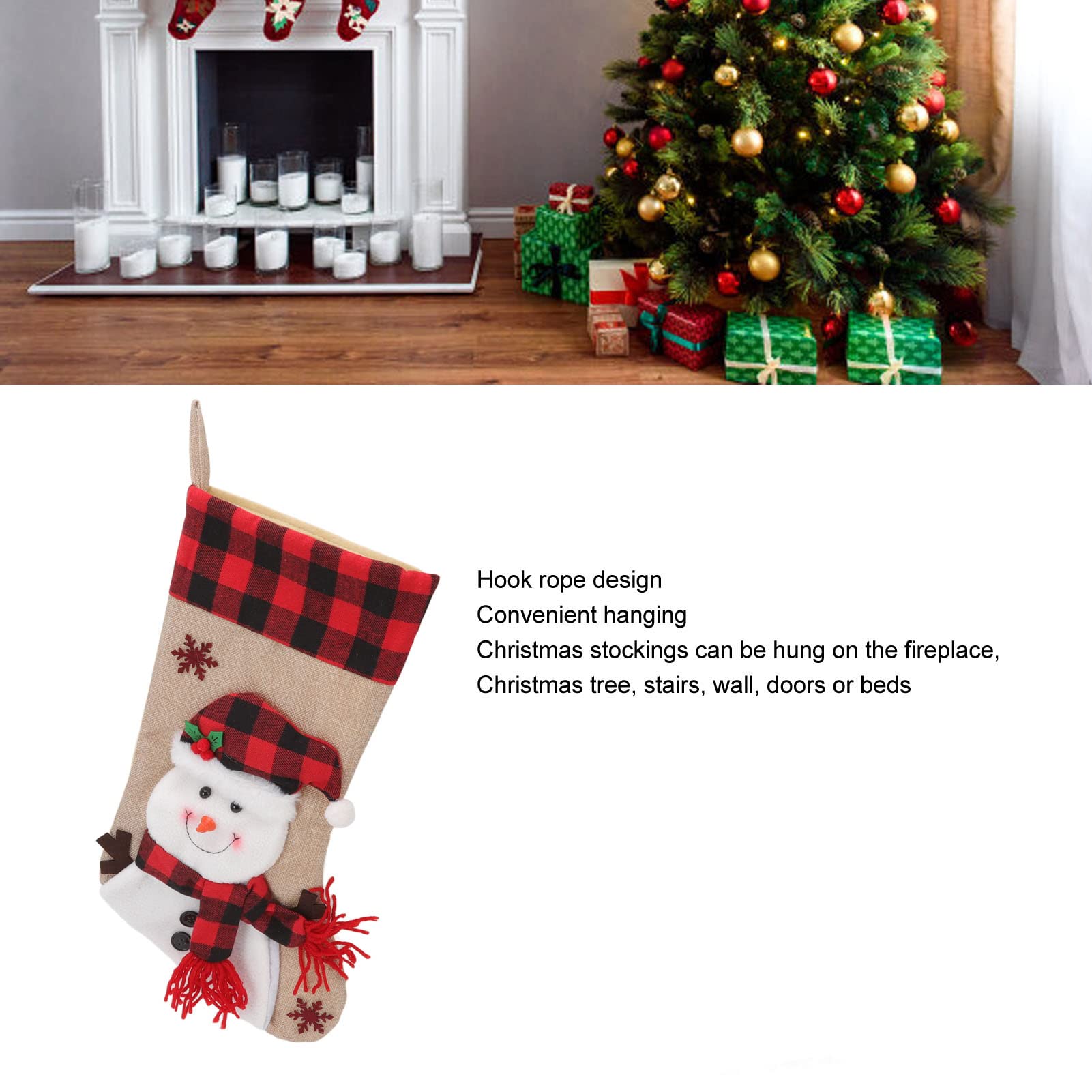 Decoração de Natal, Meia de Natal Xadrez Vermelha Padrão 3D Pendurado Natal - 2