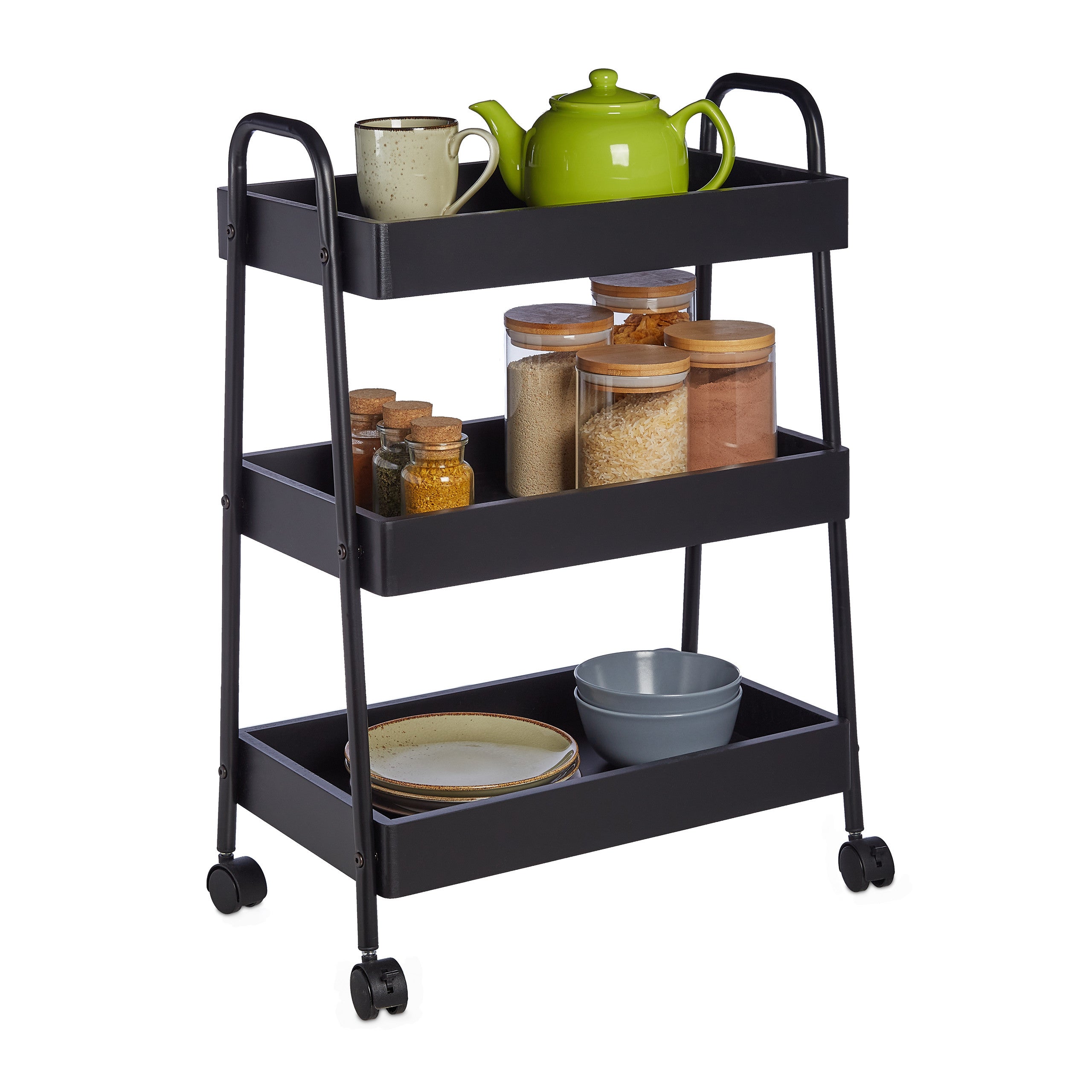 Chariot De Cuisine 2 Niveaux Relaxdays - 38x39.5x21.5 Cm, Roulettes 360°, Noir - 5