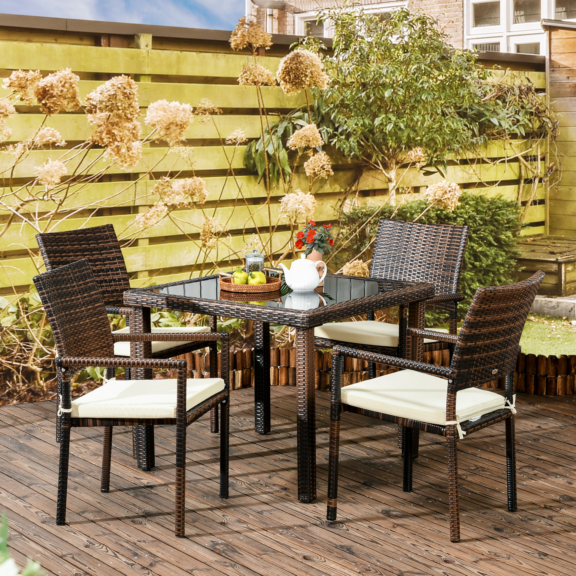 In Resina Tavolo E Sedie Da Giardino Rattan Effetto Rattan Set