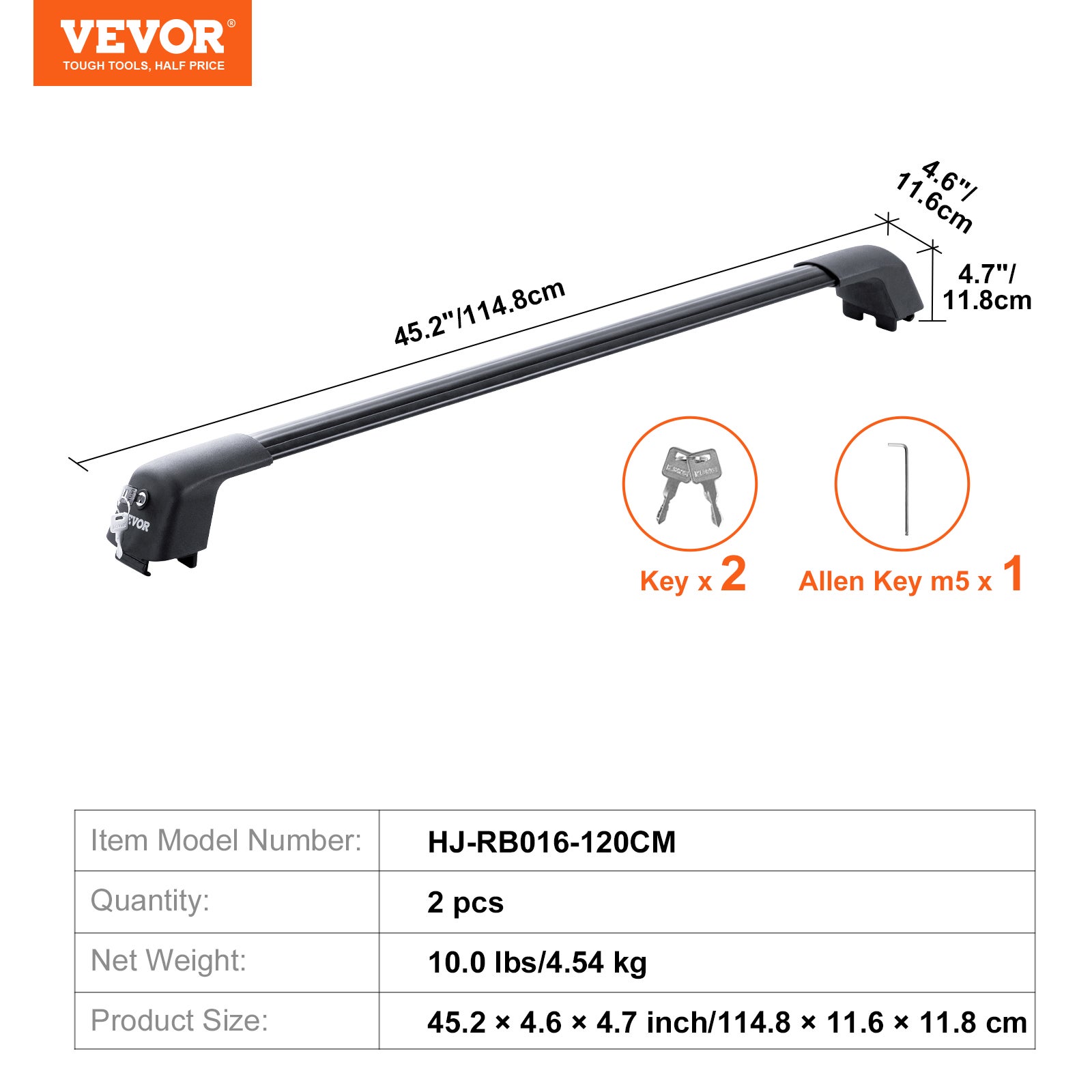 Barre transversale de toit,VEVOR 120,8 cm max.,barre supérieure de voiture en aluminium,pour rails latéraux rainurés sans espace - 6