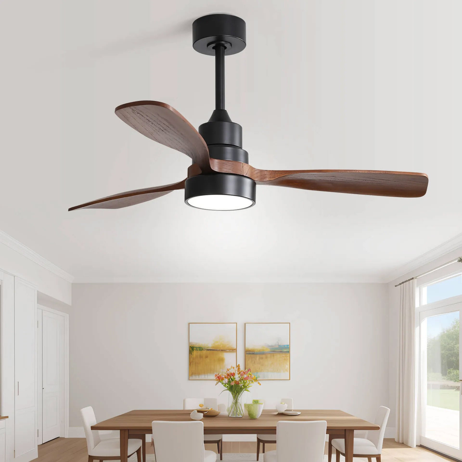 Ventilateur de Plafond Moderne 48 Pouces avec Lumière LED 18W, Pales en Bois Massif, Moteur DC Réversible à 6 Vitesses, Télécommande - 8