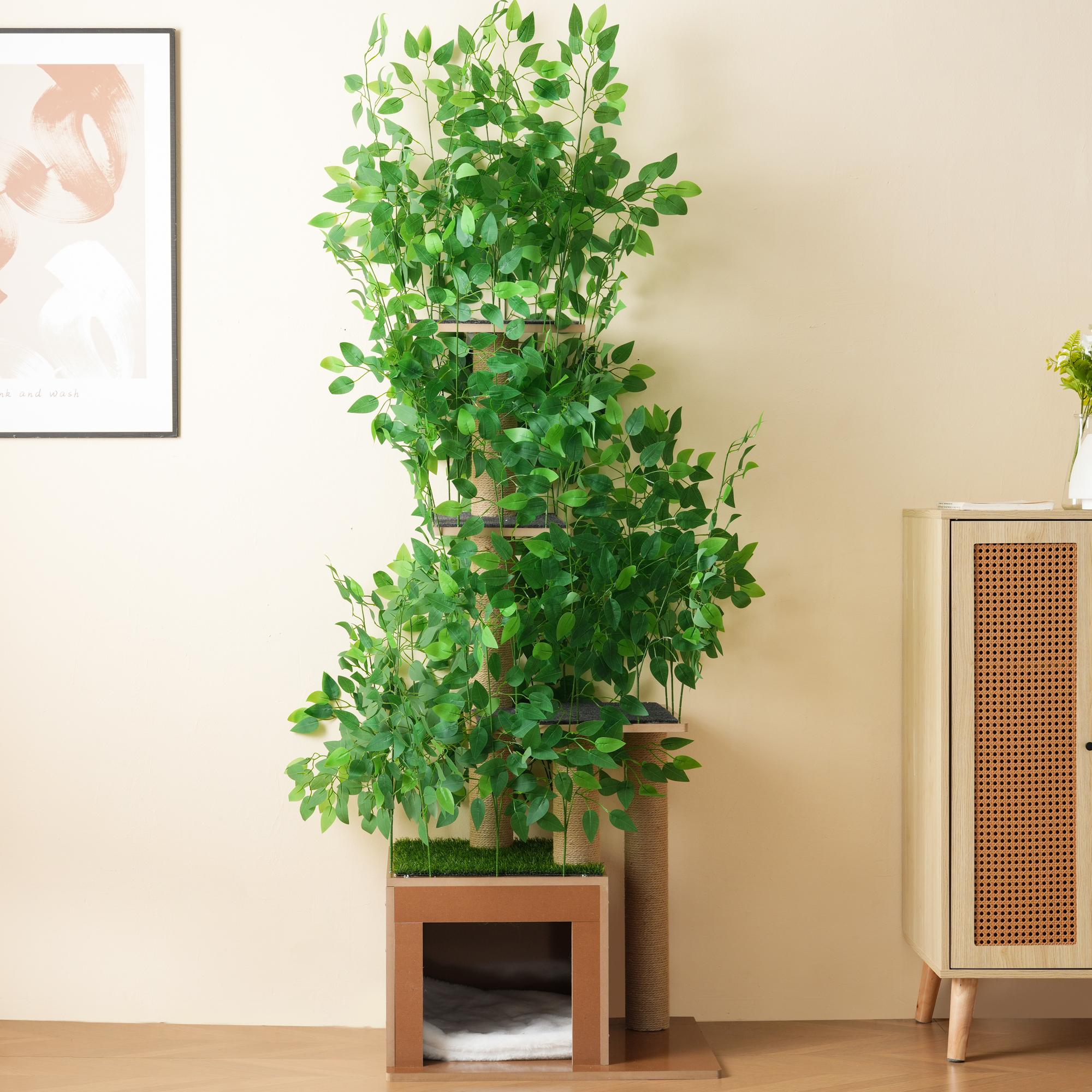 Árvore para gatos 190 cm em forma de árvore com 4 plataformas – Design natural, MDF impermeável e arranhadores para escalar, esconder-se e observar - 2