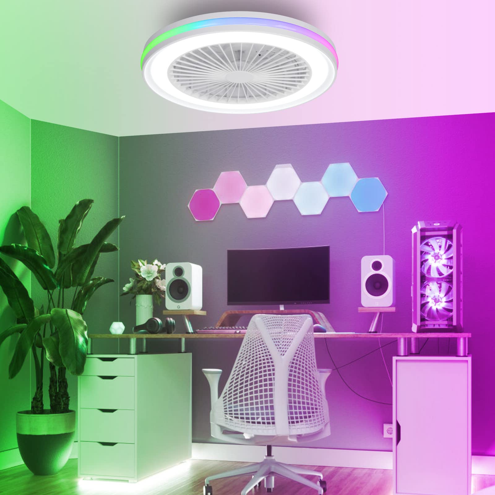 Ventilateur de plafond avec éclairage LED RGB Ø 47cm, Moteur DC Silencieux, Dimmable 3000-6500K, Fonction Été/Hiver, Mémoire & Minuterie, Télécommande - 7