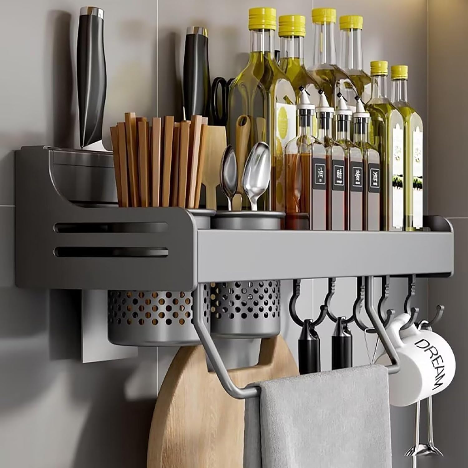Étagère à épices murale pour cuisine, gris, 40 cm - 2