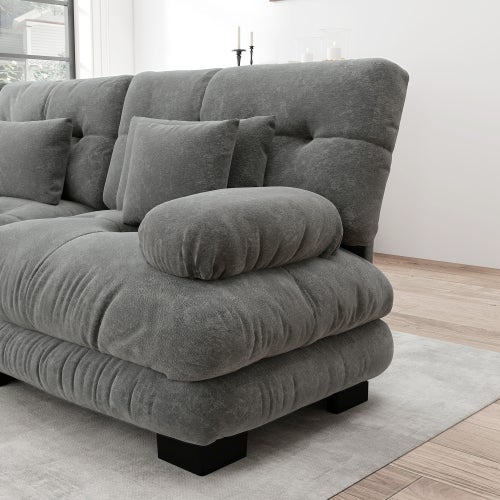 Canapé d'angle, canapé en U pour salon à 3 place avec pouf amovible, en tissu, gris - 9
