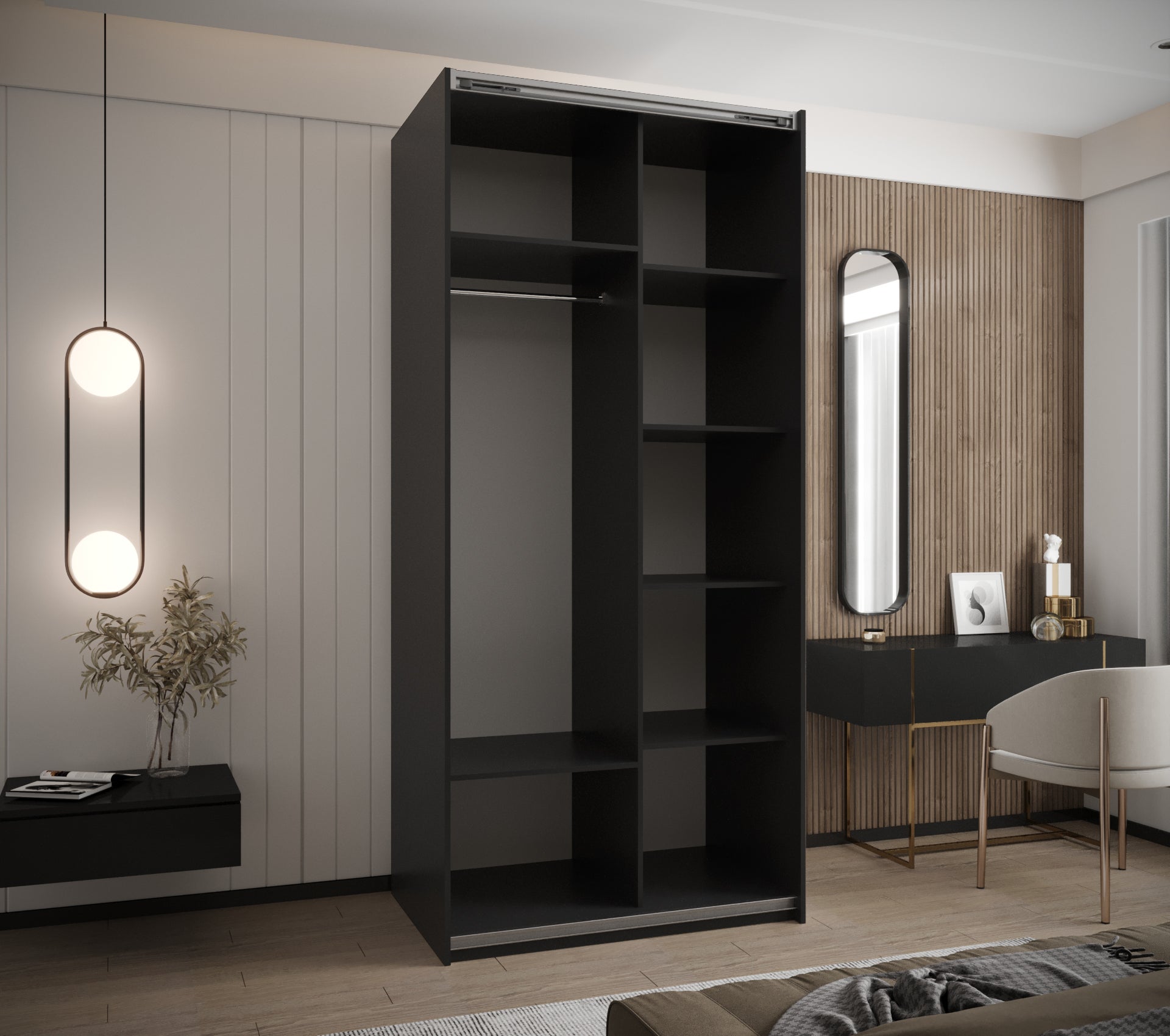 Szafa przesuwna wysoka Lux 2 120 x 64 x 245,5 cm czarny + artisan + u. srebrny - Abiks Meble - 3