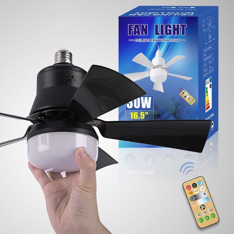 Wentylator sufitowy LED 30 W E27 z pilotem i ściemniaczem, idealny do salonu, biura lub użytku domowego.