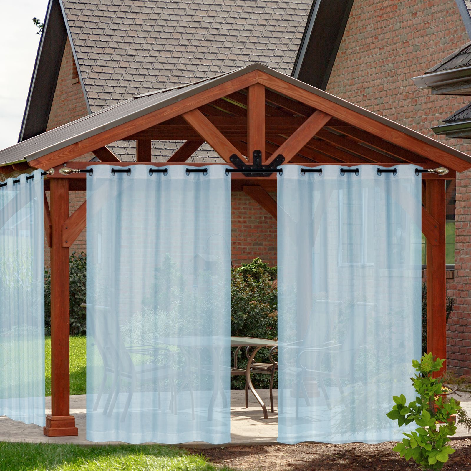 Zasłony zewnętrzne na patio, wodoodporne zasłony tiulowe z przelotkami do dekoracji ogrodu na patio, zestaw 2 szt., niebieskie, 132 x 213 cm