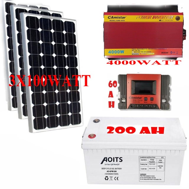 KIT FOTOVOLTAICO 3KW GIORNALIERO INVERTER 4000W PANNELLO SOLARE BATTERIA 200 AH