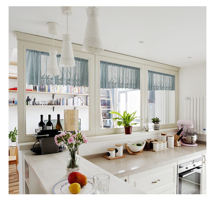 1. Zasłona tiulowa, zasłona tiulowa żakardowa, zasłona w stylu rustykalnym, karnisz nie jest wliczony w cenę, niebieska (szer. 74 cm x wys. 61 cm) - 3