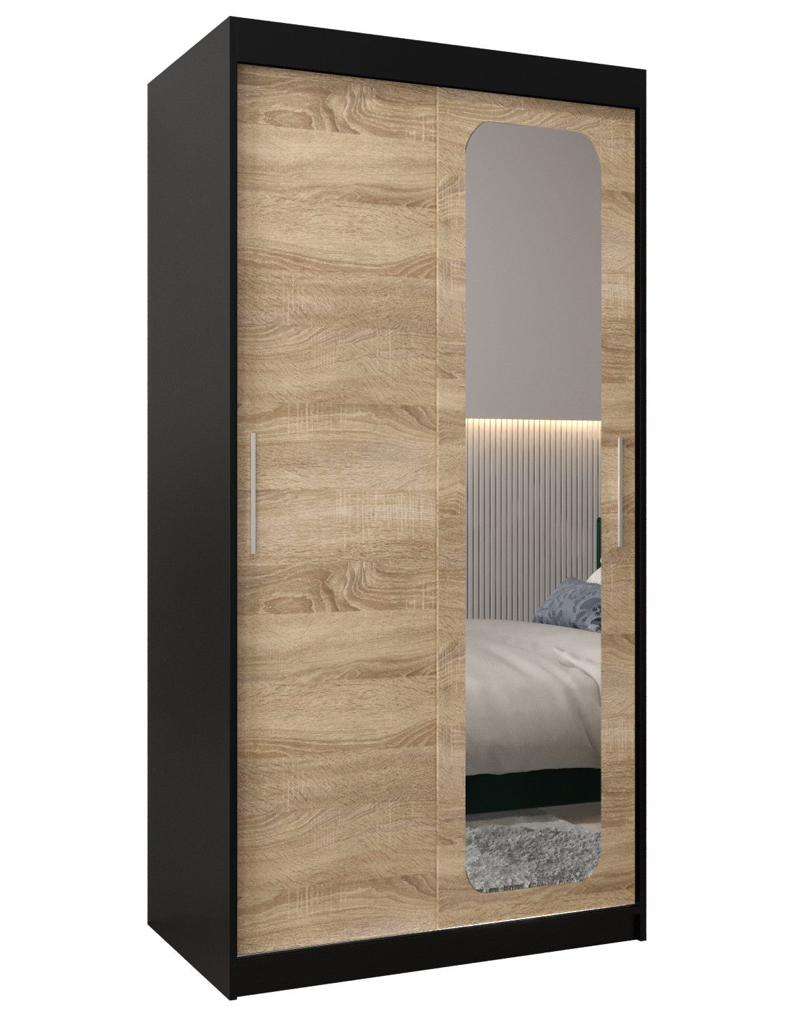 Szafa przesuwna garderoba PROMO T2 100 x 62 x 200 cm Czarny + Sonoma - Abiks Meble