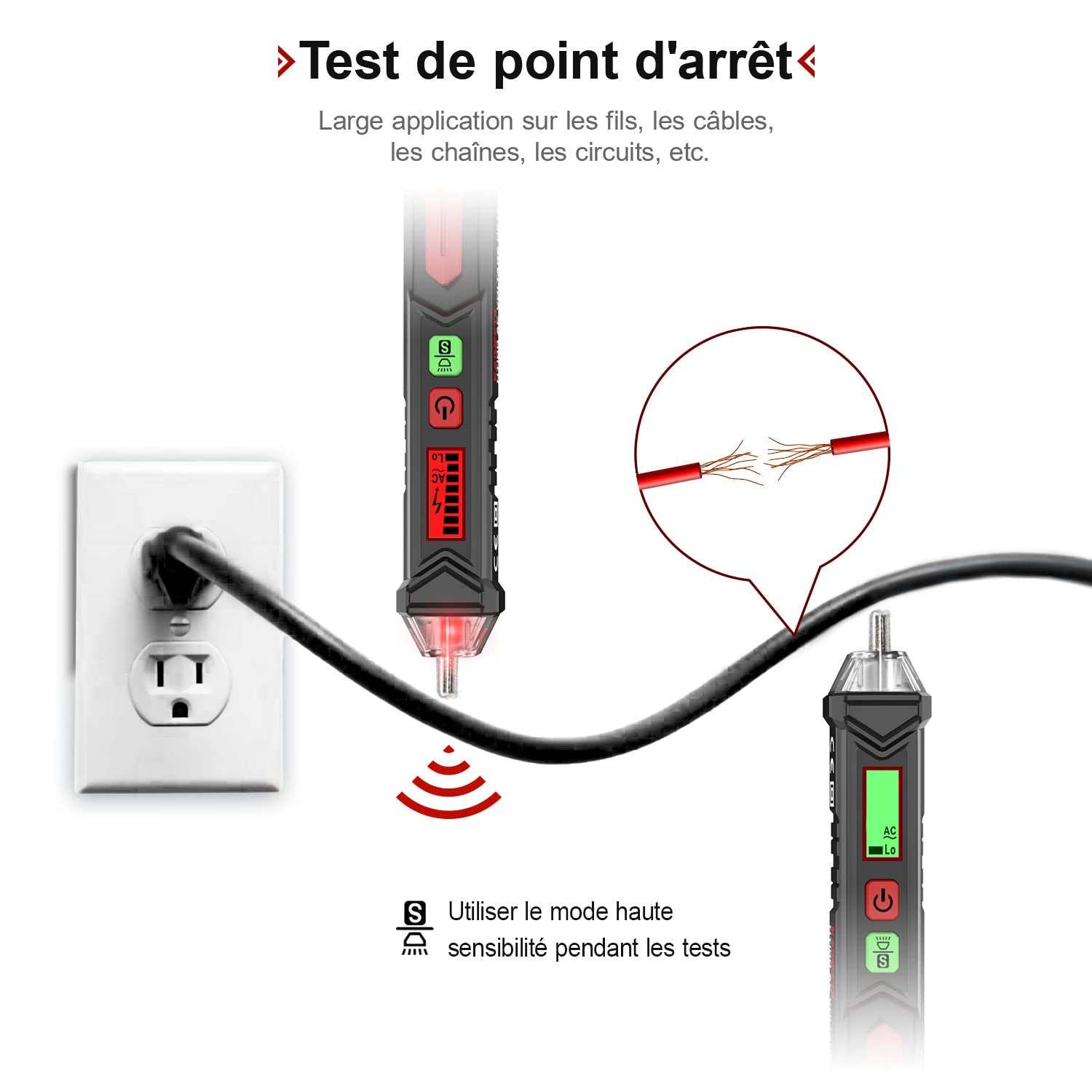 Bezdotykowy detektor napięcia, tester napięcia o podwójnej czułości 12 V/48 V-1000 V, wyświetlacz LCD, test przewodu fazowego/neutralnego, latarka, al - 4