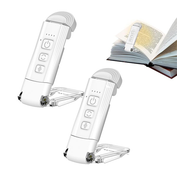 Składana lampka USB z klipsem, lampka do czytania, lampka chroniąca oczy, przenośna, z funkcją timera (biała), 2 sztuki