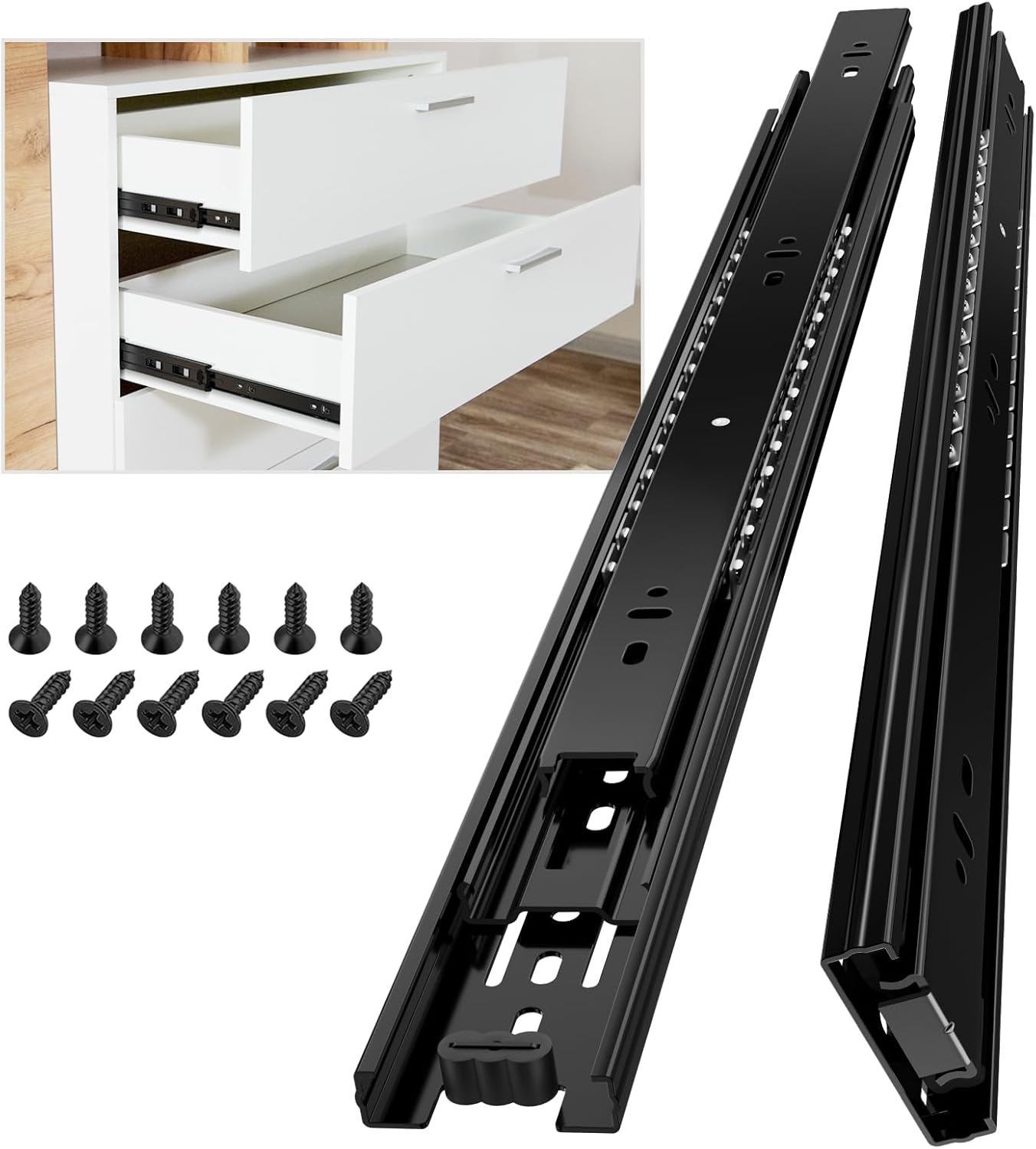 Prowadnice szufladowe, nośność 45 kg, z łożyskami kulkowymi, wysuw 450 mm, 2 sztuki, szyny meblowe