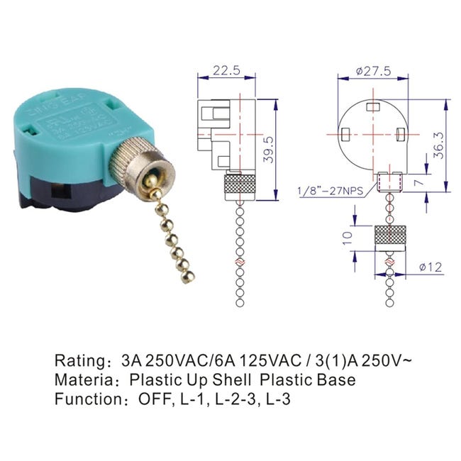 Atyhao Interrupteur à tirage pour ventilateur de plafond, remplacement Atyhao Interrupteur à tirage pour ventilateur de plafond, remplacement