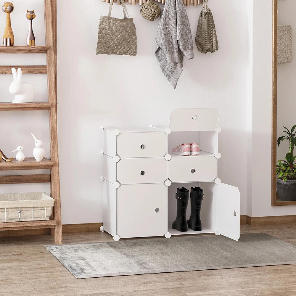 HOMCOM Armoire Modulable Étagère Rangement 3 Niveaux 6 Cubes Plastique Blanc 75L X 37l X 73H Cm