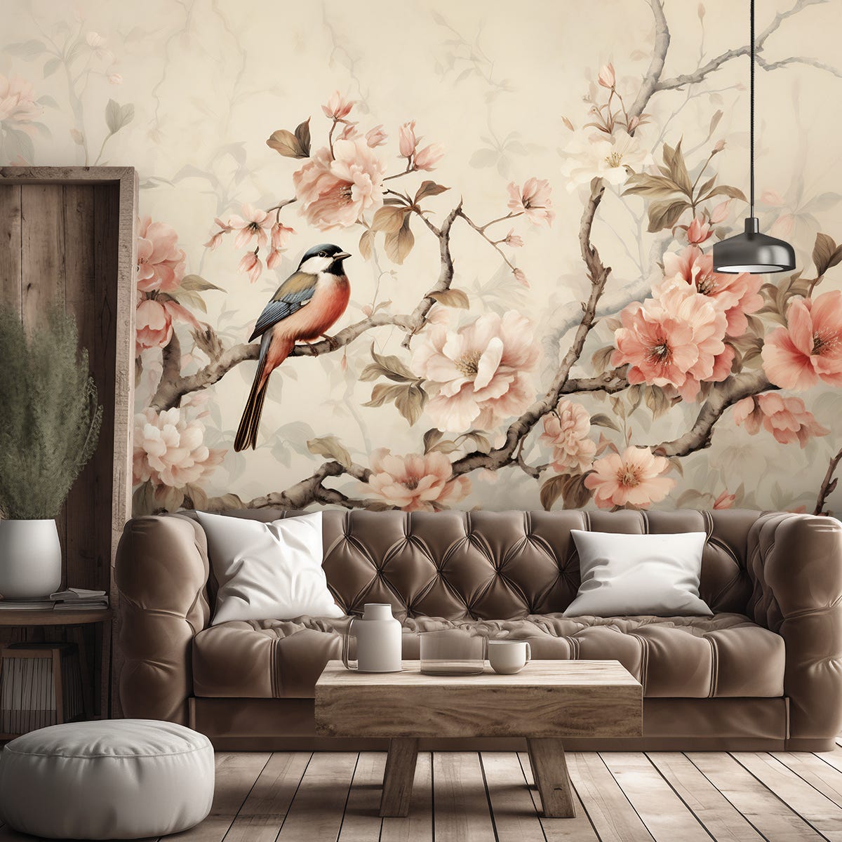 Papier peint, Oiseau et fleurs vintage 254x184 | Leroy Merlin