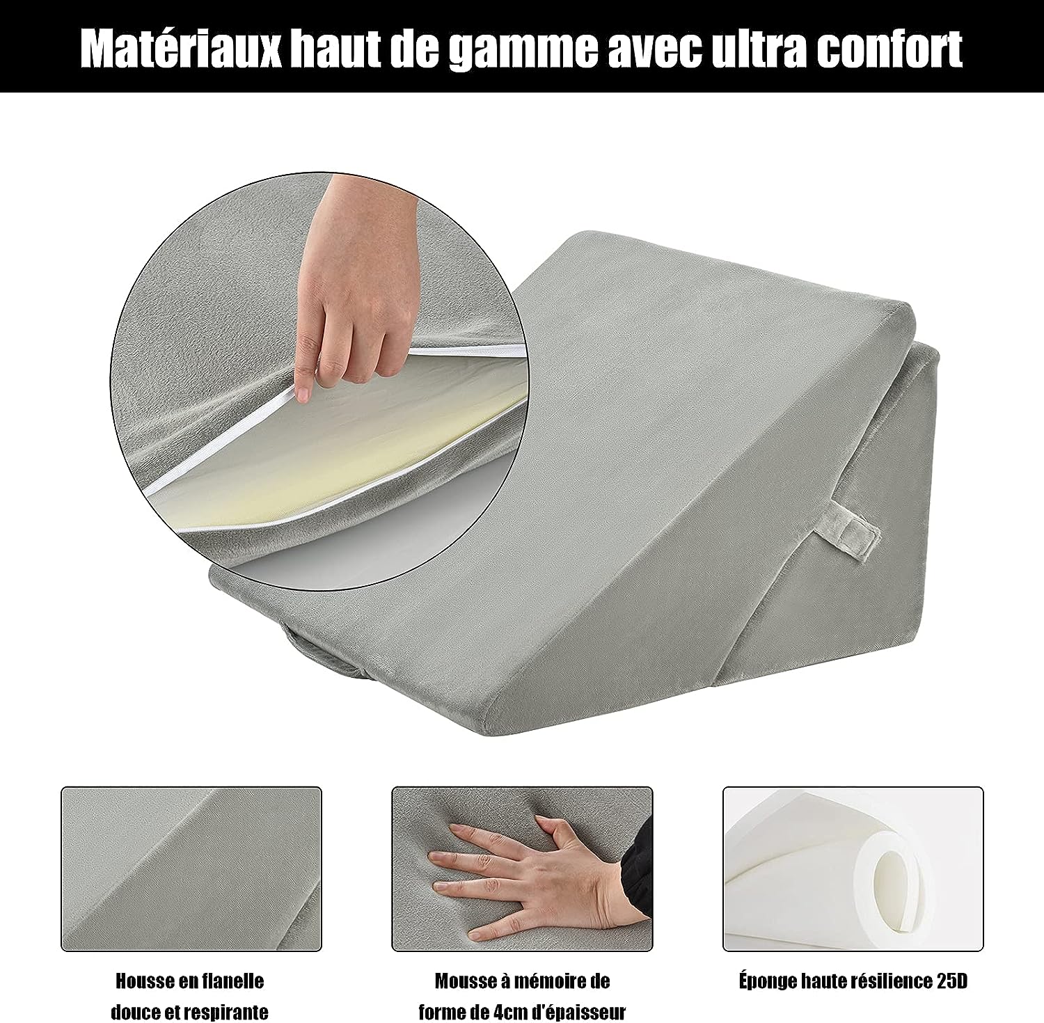Coussin de Calage Thérapeutique Triangulaire Oreiller Anti-Stress ,Genoux Gris - 4