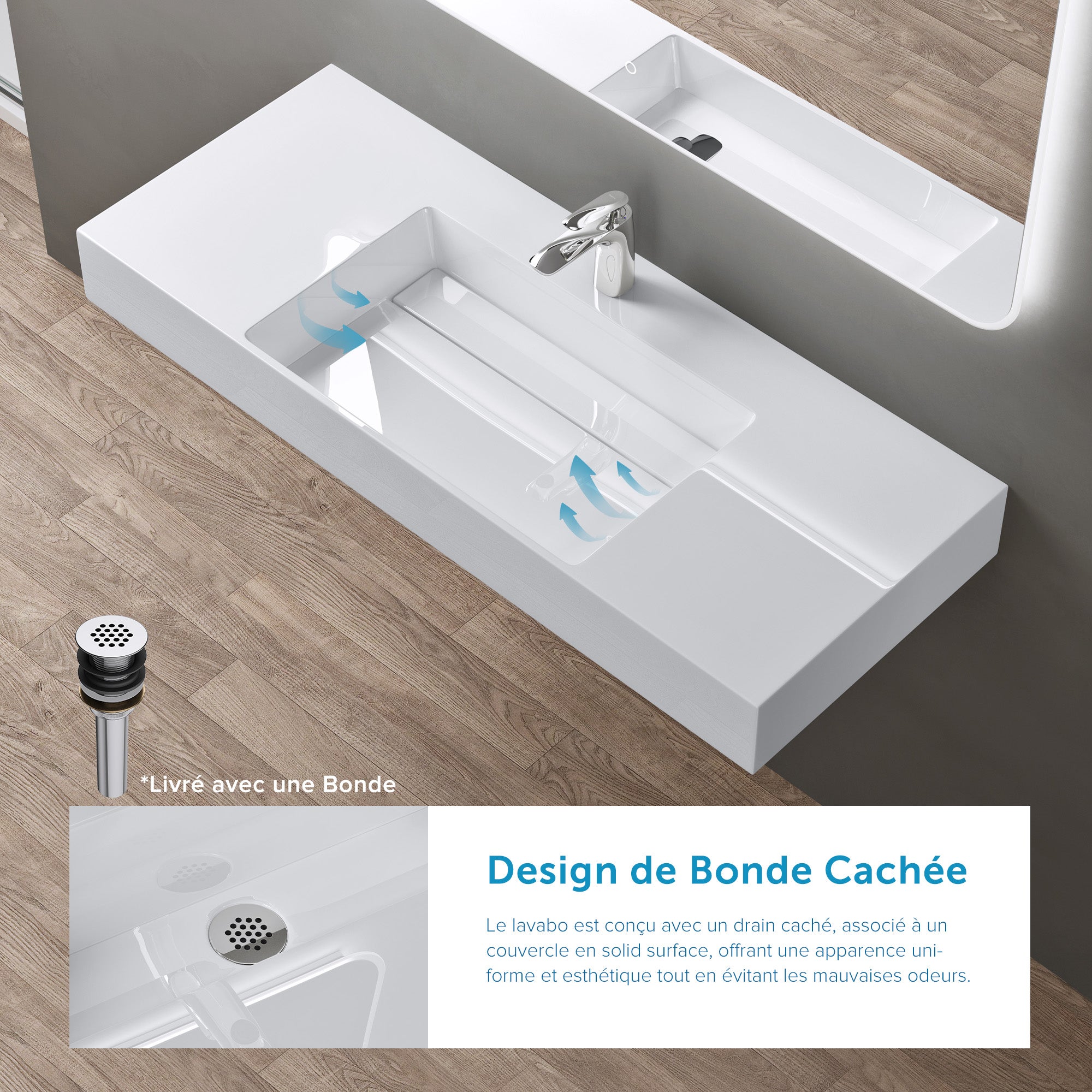 doporro Lavabo Suspendu Blanc 120cm Vasque à Poser Lave Mains Rectangulaire de Qualité pour Salle de Bain 120x48x13cm Colossum12 - 3