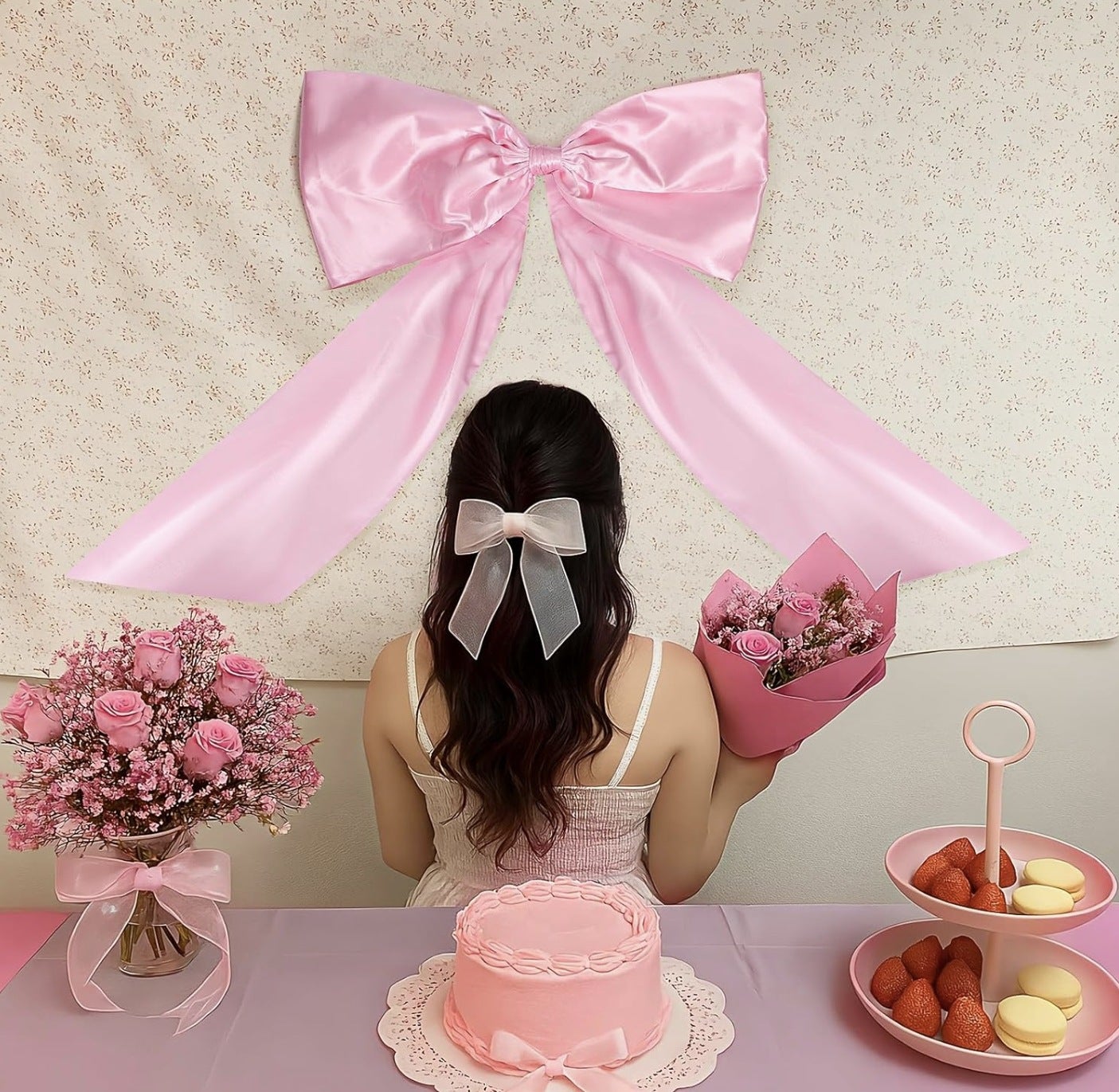 Lazo grande, decoración de pared, ideal para decorar un fondo de fiesta de cumpleaños,una pared,regalo colgante de cinta de satén,decoración navideña - 6