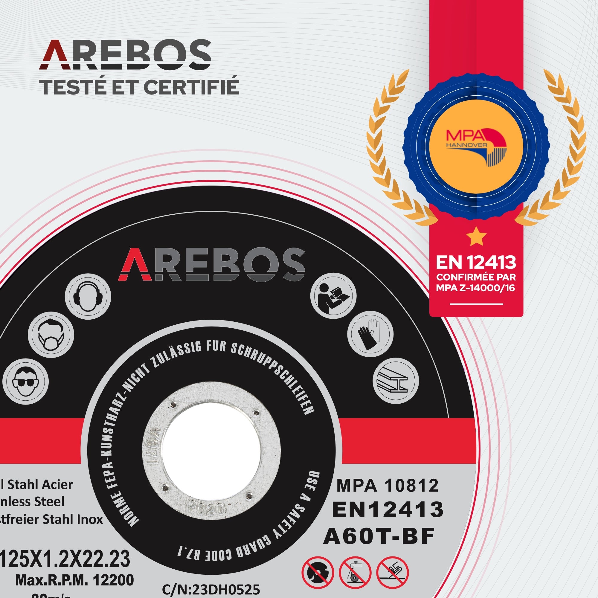 AREBOS 50x 125 mm Meule à tronçonner Fer, Métal, Acier, Inox, Aluminium (125 x 1,2 x 22,2 mm) Disques à tronçonner 125 pour Meuleuse d'Angle - 5