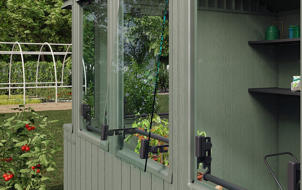 Serre de jardin combiné abri Darwin 68 - 4,5m - Vert aspect bois - KETER - 4