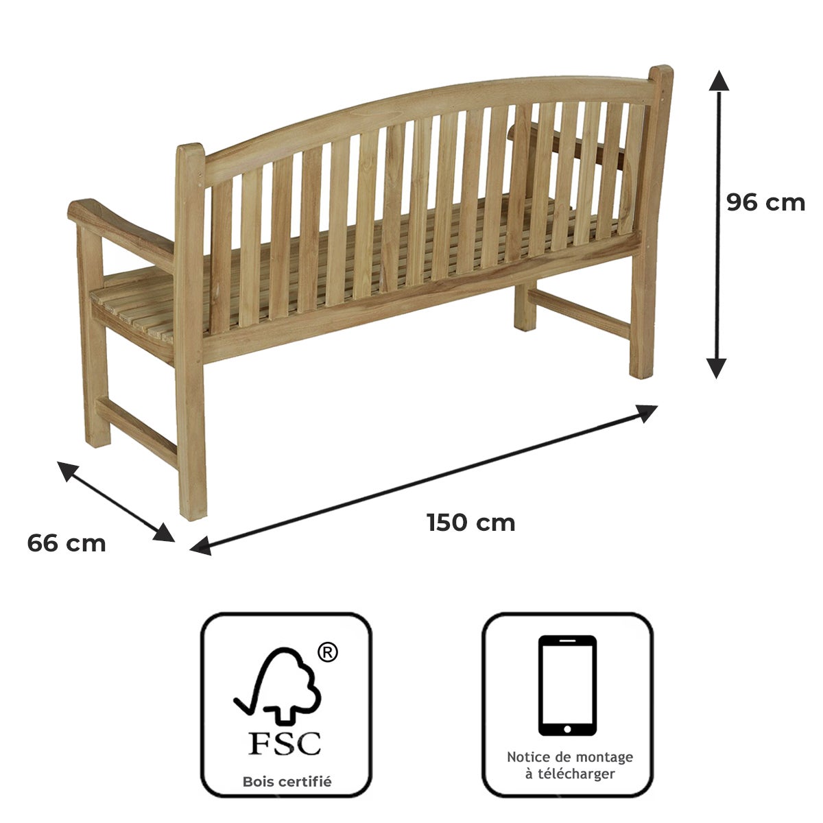 Banc en teck massif Derby 150 cm - 9