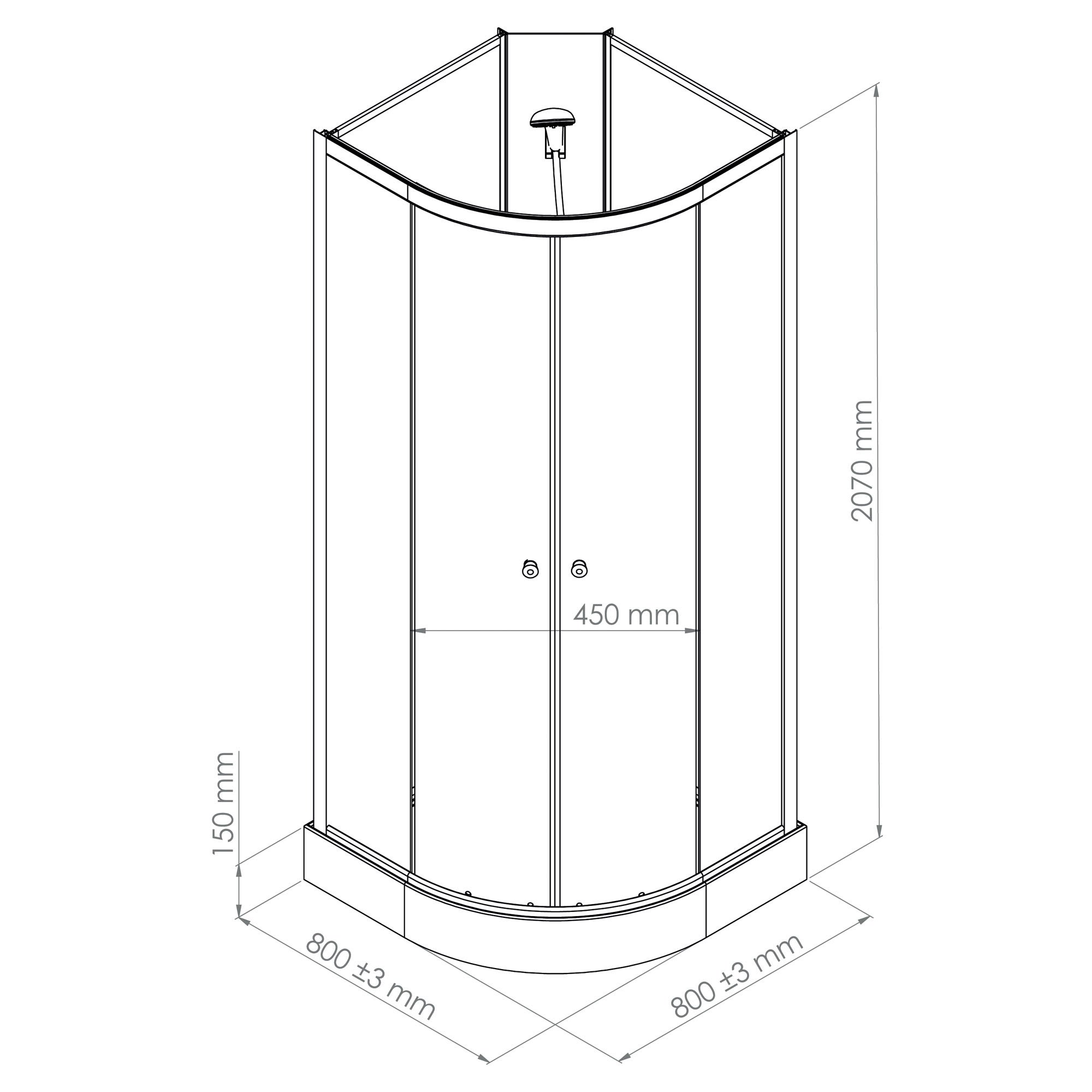 ONDEE - cabina de ducha GENA, Montaje sin silicona- 1/4 de círculo -Perfiles de aluminio - blanco - 80 cm - 8