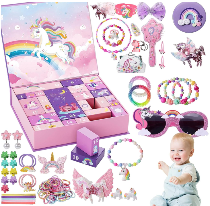 Calendrier De L'Avent Licorne 2025 – 24 Surprises De Bijoux Et Accessoires Pour Filles, Cadeau De Noël Magique Et Créatif