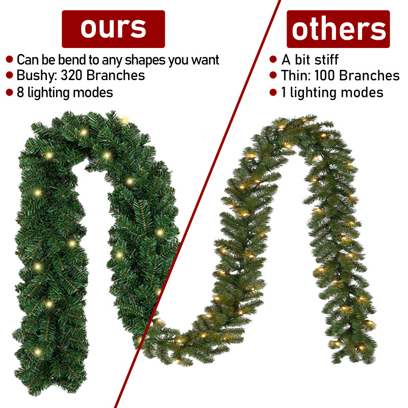 Guirlanda de Natal da Noëll Coroa decorativa luminosa integrada com iluminação 5 metros de cor verde equipada com 100 lâmpadas LED - 5